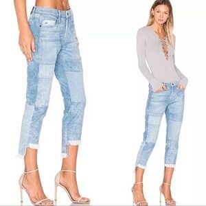 Tortoise Women's‎ Savanna Crop Jeans Patchwork Indigo Two Tone Fringe Size 27